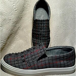 Nine West Slip On Sneaker Plaid with Studs
